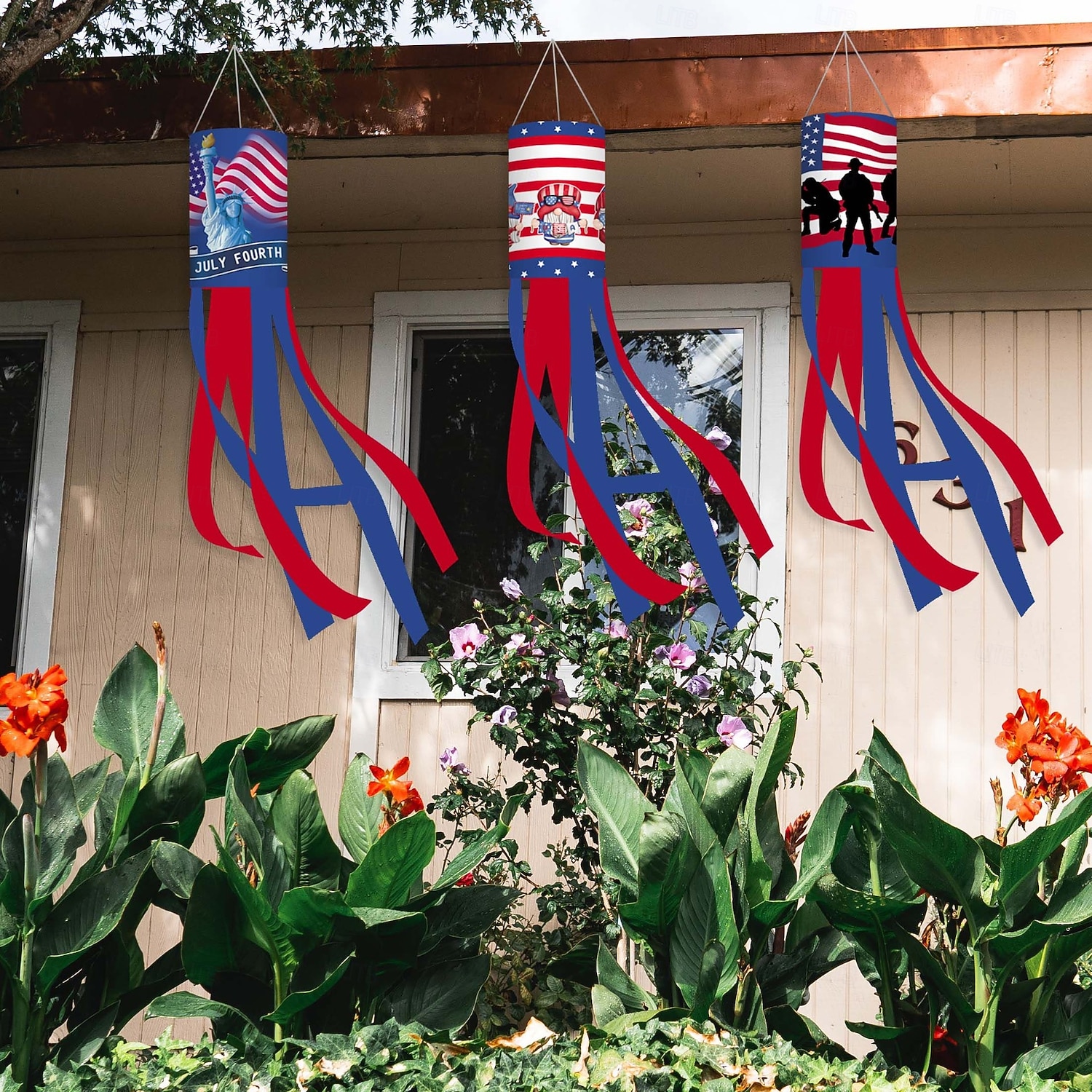 Conjunto de 4 birutas com a bandeira americana, estrelas e listras, para decoração do Dia da Bandeira e do 4 de julho, para uso externo. de 2026 por $28.99 –P7
