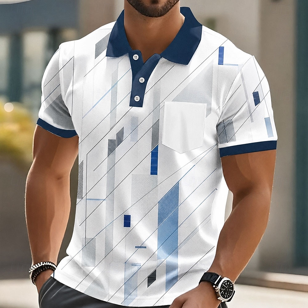 Homme Géométrique Polo Manche Courte Polos Chemises à Col Occasionnel Extérieur Athleisure Tenue quotidienne Impression 3D Boutons Printemps & Été Bleu bleu marine Vert de 2026 ? $24.99 –P2