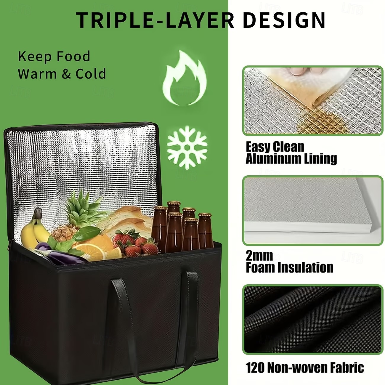 2 bolsas isotérmicas grandes y extragrandes, mantienen la comida caliente o fría durante varias horas: bolsa de compras, bolsa térmica suave, adecuada para catering/doordash, bolsa isotérmica para 2026 - $15.49 –P7