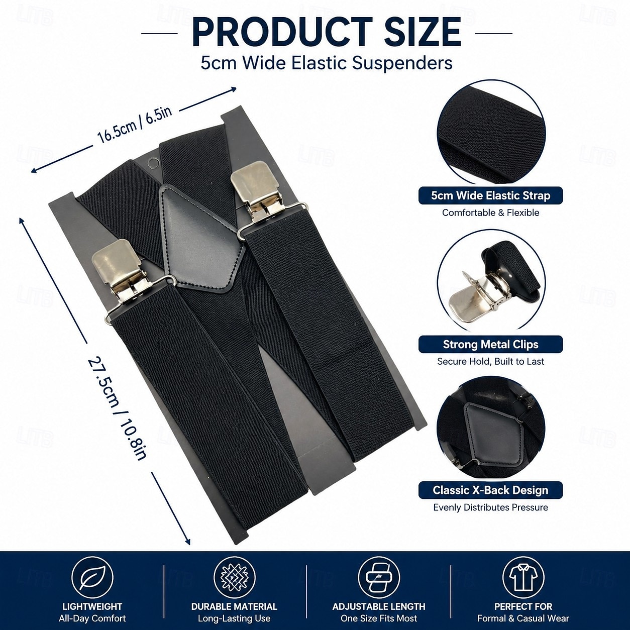 Bretelle da uomo a 4 clip stile X, elastiche e regolabili per pantaloni (larghezza 5 cm), clip in metallo resistenti, ideali per abbigliamento casual, formale e per attività all'aperto. del 2026 a $15.99 –P3