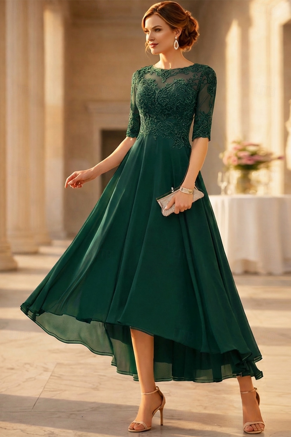 Linea ad A Lunghezza alla caviglia Vestito da Festa Abito da Cocktail Abito da invitata a nozze Abito da cerimonia per signora Mezza Manica Girocollo Elegante Ospite di nozze Ricevimento di del 2026 a $172.99 –P12