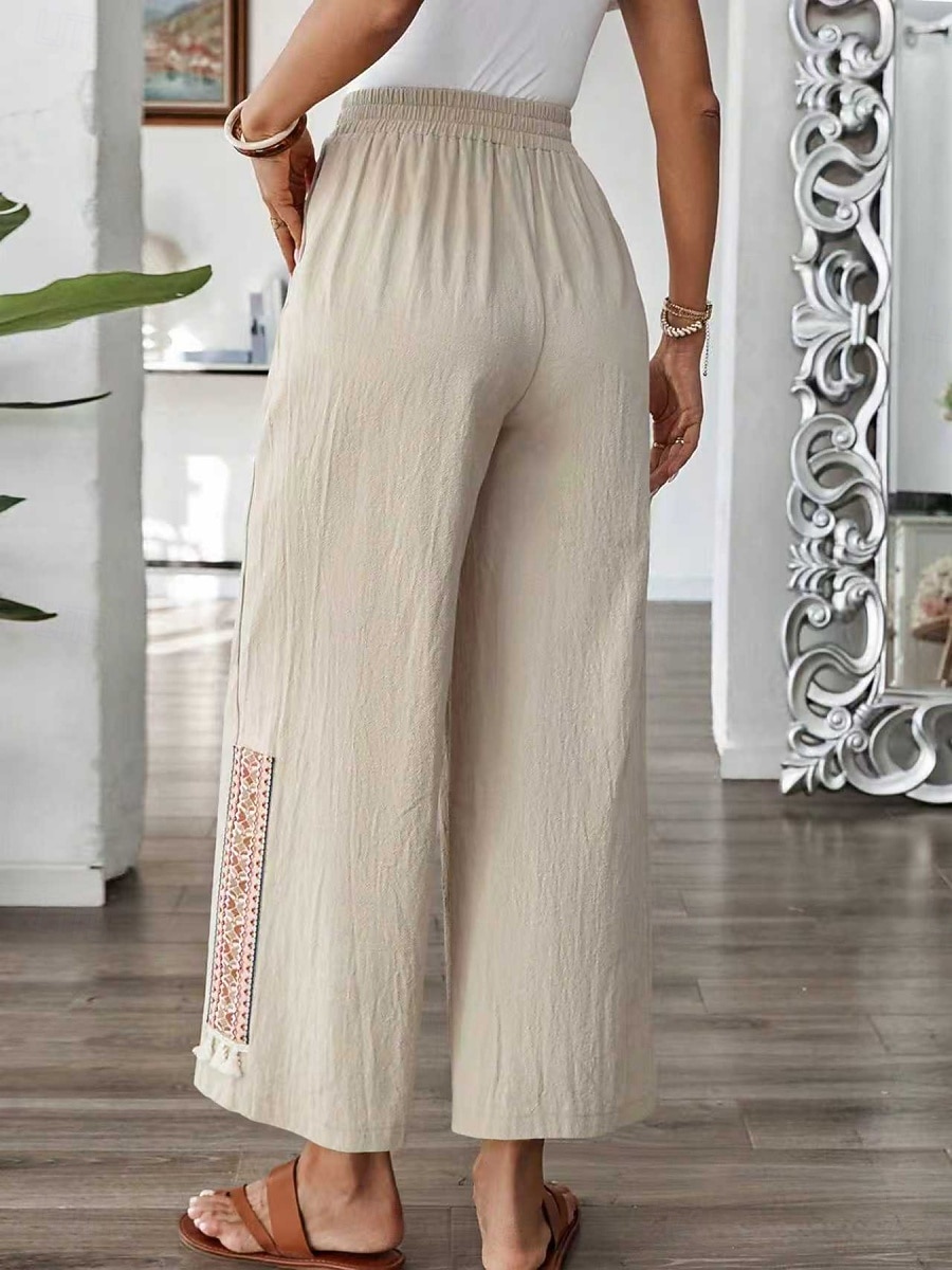 Per donna Gamba larga Pantaloni boho Pantaloni casual Moda Streetwear Casual Lunghezza intera Vita Alta Semplice Tasca Fascia Elastica Comodo Comodità Morbido Elasticizzato All'aperto Vacanza del 2026 a $24.99 –P3