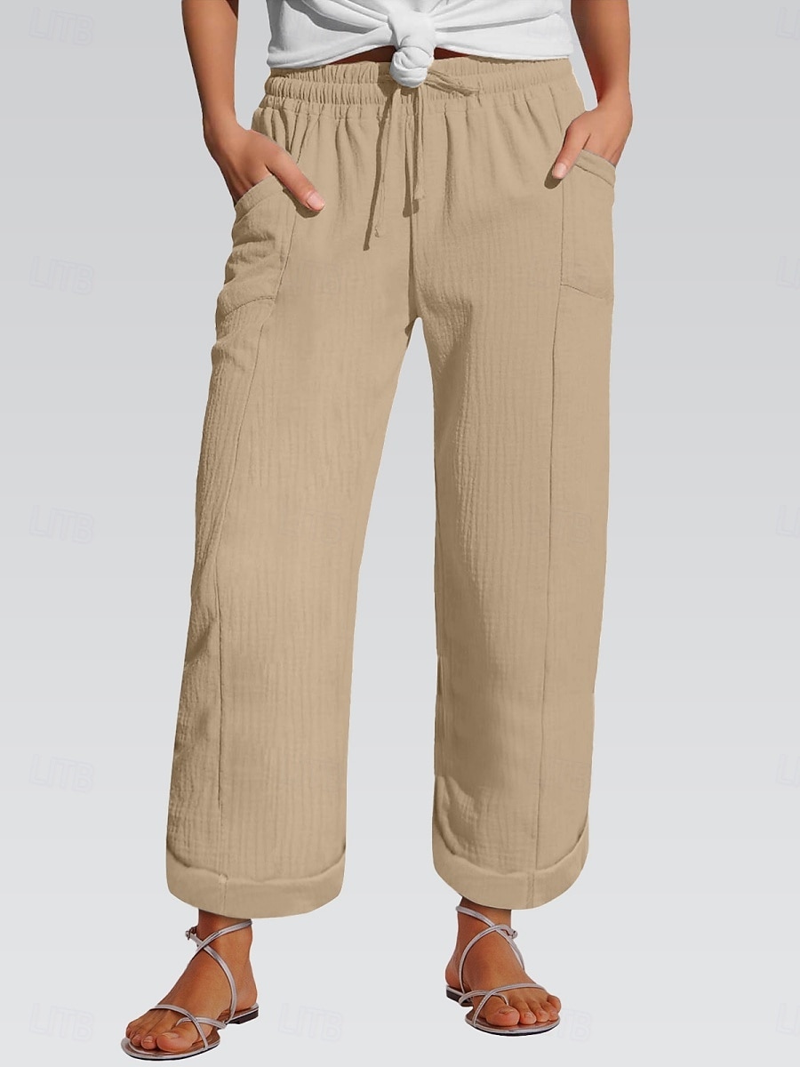 Dames Katoen Vrijetijdsbroek Recht Modieus Streetwear Casual Volledige lengte Hoge taille Effen Zak Elastische tailleband Comfortabel Zacht Rekbaar Dagelijks Buiten Straat Lichtgrijs Khaki 2026 - $27.99 –P5