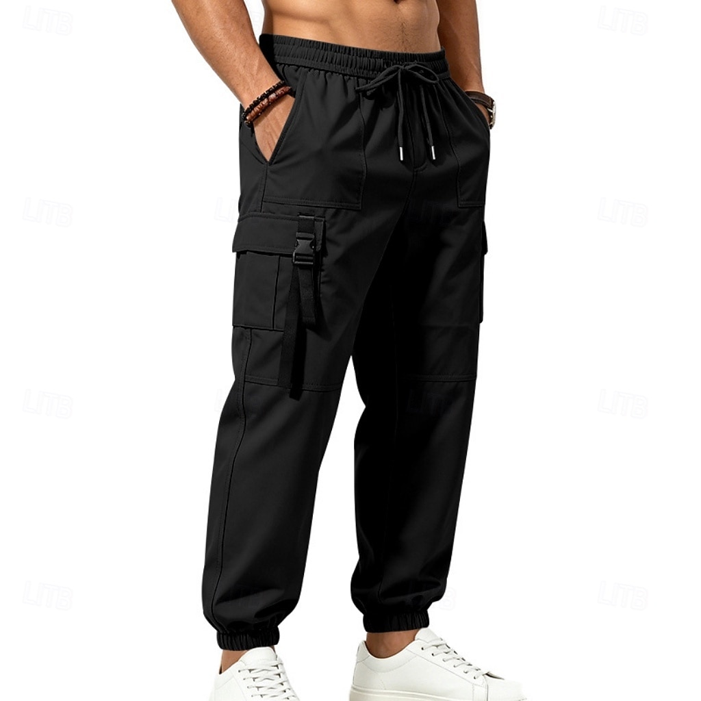Per uomo Pantaloni Cargo Joggers Pantaloni Coulisse Elastico in vita Multi-tasche Tinta unica Antivento Comodità Quotidiano All'aperto Ferie Streetwear Elegante Cachi Nero Inelastico del 2026 a $29.99 –P11
