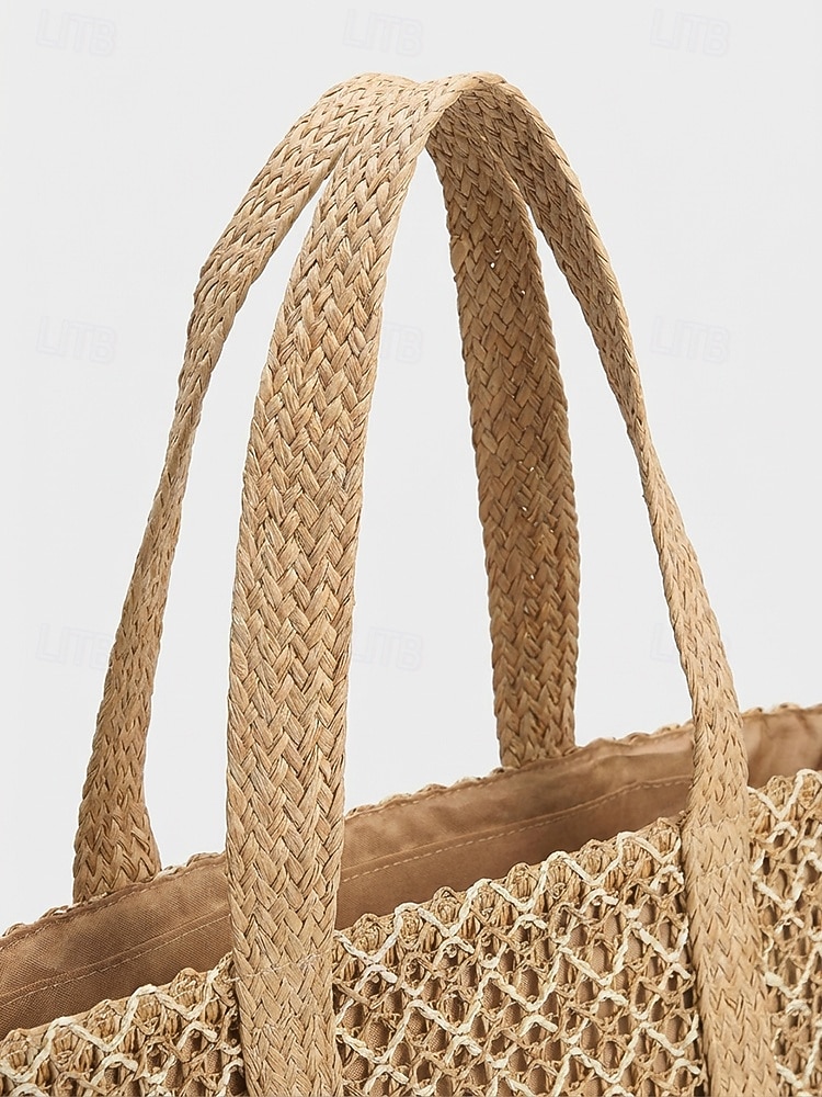 Borsa tote da donna in stile bohémien intrecciata, borsa a tracolla capiente color kaki beige da spiaggia con ciondolo a nappina, ideale per vacanze al mare, viaggi e abbigliamento casual quotidiano. del 2026 a $18.99 –P8