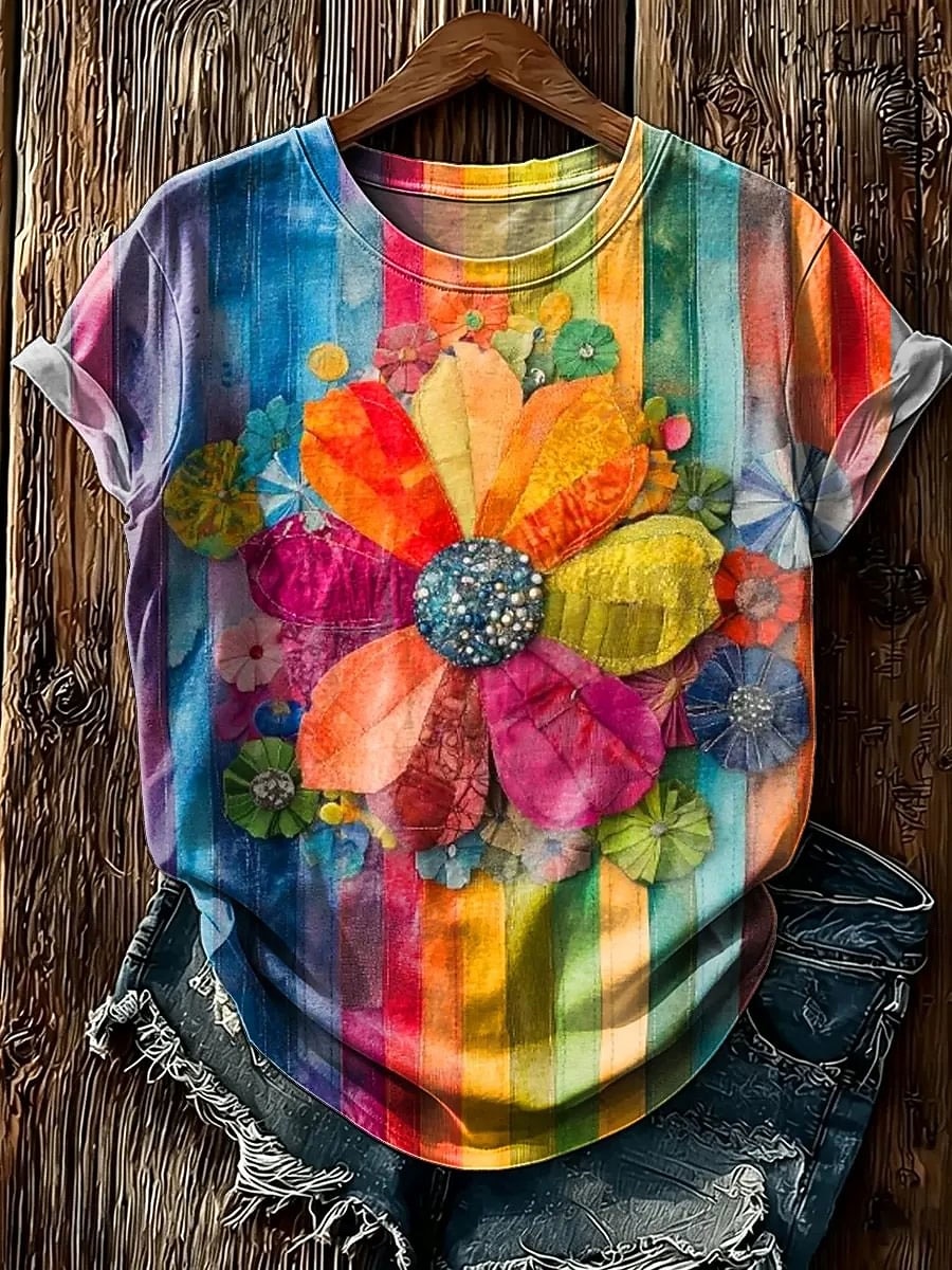 Dames T-shirt Afdrukken Bloemig Grafisch dier Modieus Stijlvol Klassiek Korte mouw Strakke ronde hals Normale tops Casual Dagelijks Weekend blauw Blozend Roze Paars Oranje Zomer Lente 2026 - $21.99 –P7