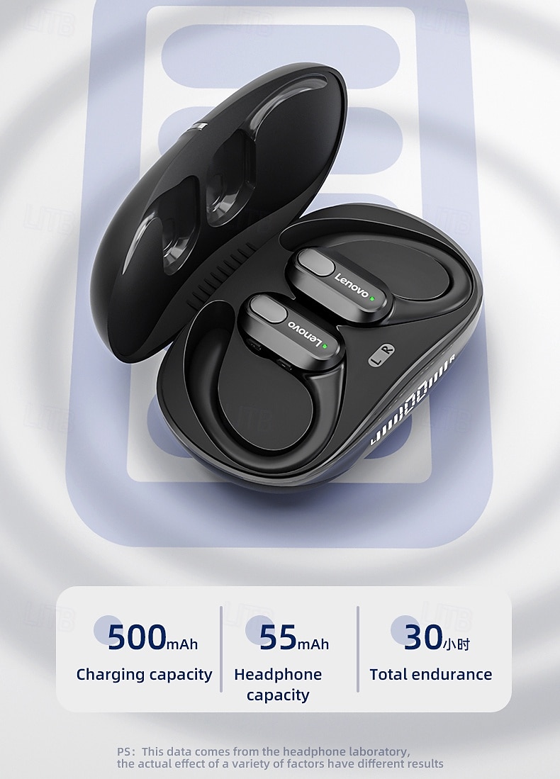 2026年 Lenovo ThinkPlus ワイヤレススポーツイヤホン、Bluetooth 5.3 ヘッドホン（イヤーフック付き）、LED デジタルバッテリー表示付き TWS イヤホン、内蔵マイク、ジム、ランニング、ワークアウト用の防汗仕様  コレクション – $42.99 –P22