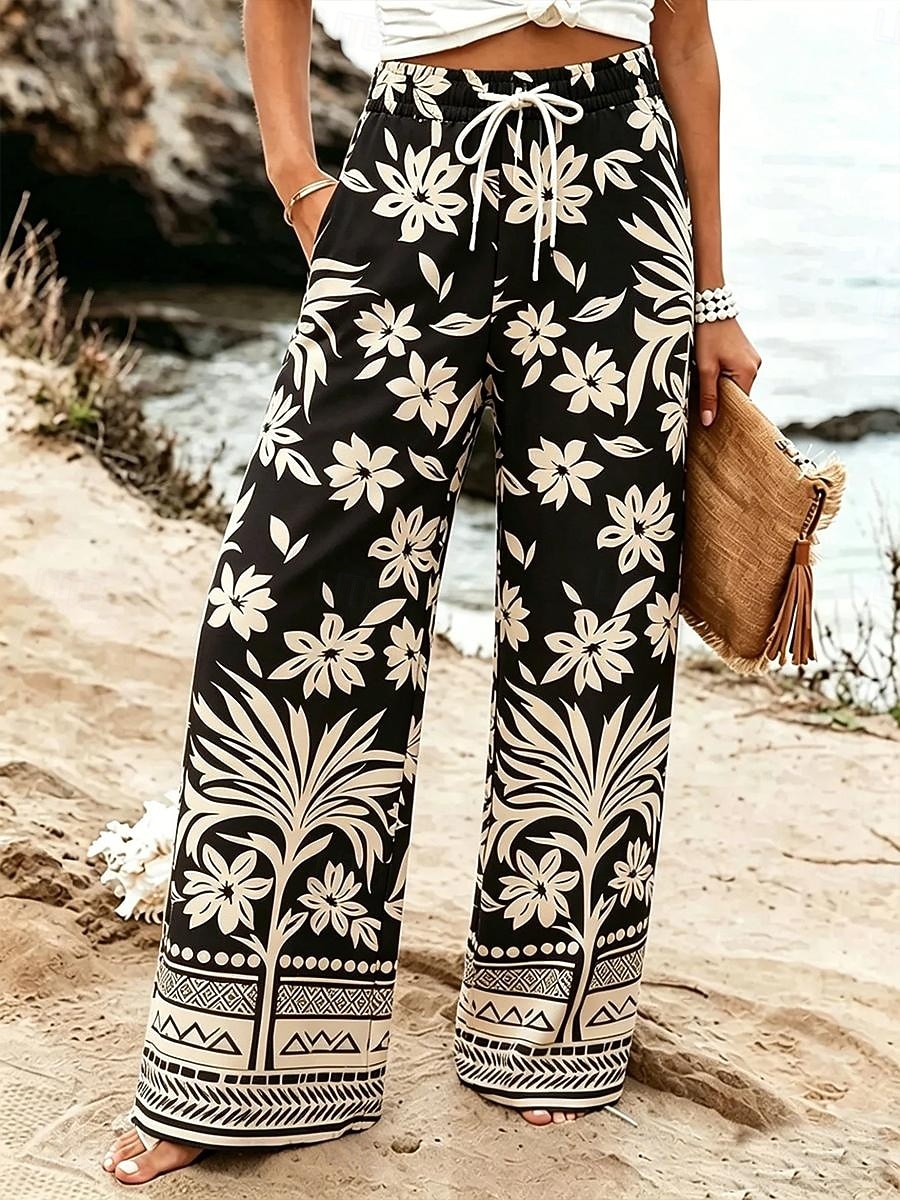 Mujer Perneras anchas Chinos Pantalones casuales Pantalones Vacaciones Moda Boho Longitud total Media cintura Plantas Bolsillo Cintura elástica Estampado Confortable Comodidad Transpirabilidad Rígido 2026 - $44.99 –P1