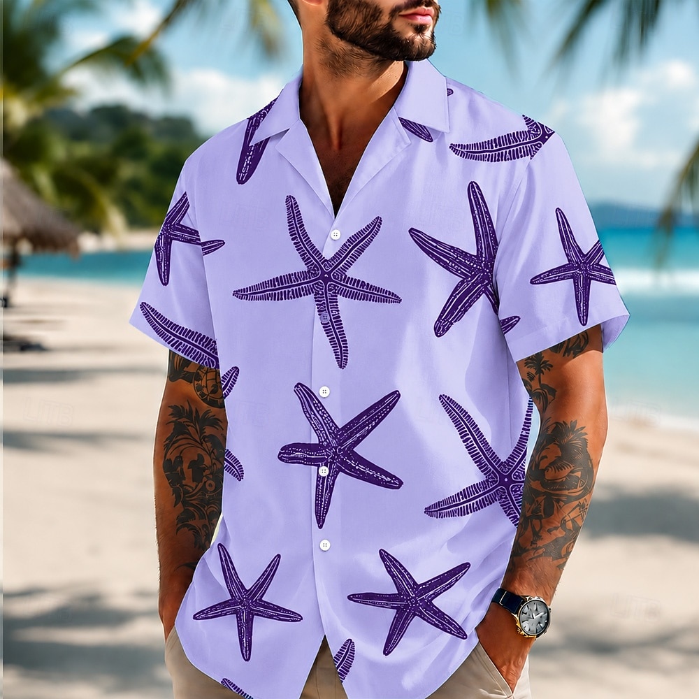 Per uomo Stella marina Camicia hawaiana estiva Camicie tropicali Camicia Aloha Manica Corta Hawaiano Quotidiano Vacanza al Mare Estate Primavera Collo ripiegato Stampa 3D Camicie con bottoni Blu del 2026 a $25.99 –P4