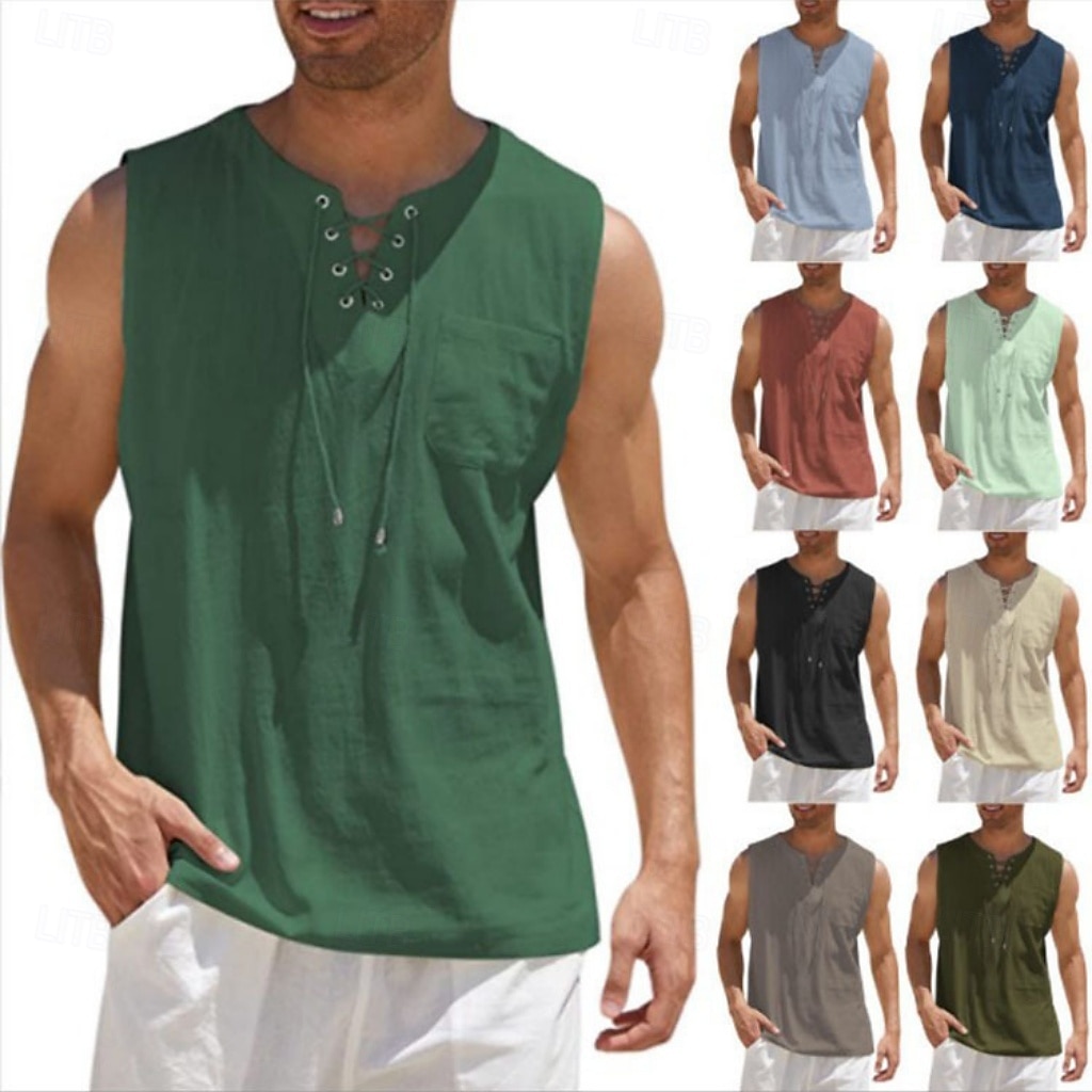 Homens Malha Íntima Colete Camiseta Interior camisa sem manga Sem Manga Decote V Verão Primavera Tecido Moda Clássico Confortável Com Cordão Casual Ginásio Rua Preto Branco Azul Marinha Top Tee para de 2026 por $16.49 –P1