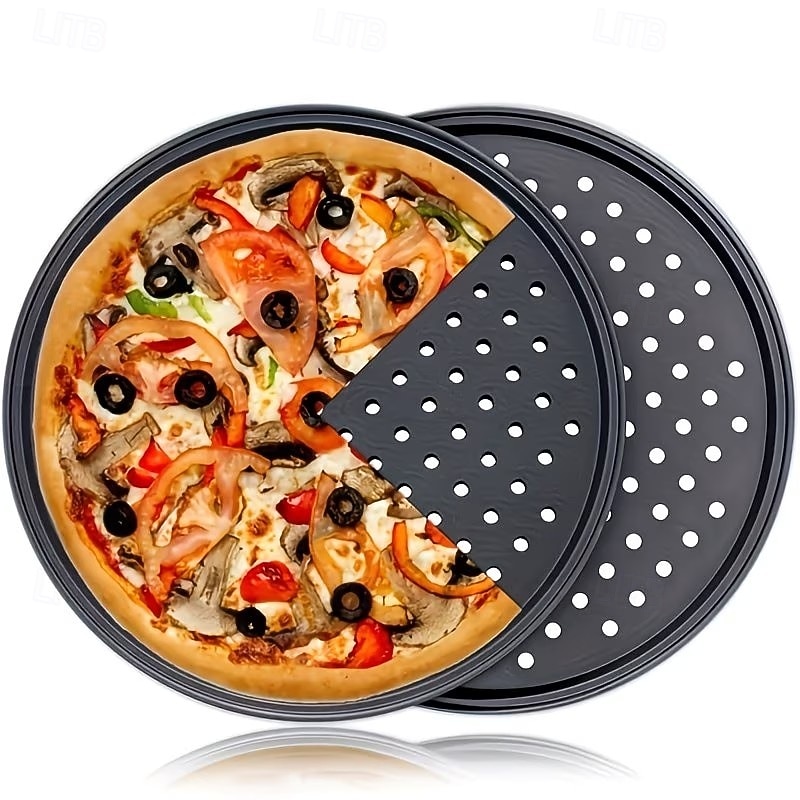 Forma para pizza redonda de 30 cm (12 polegadas) revestida em aço carbono perfurado, 1/2 unidade. de 2026 por $14.99 –P5