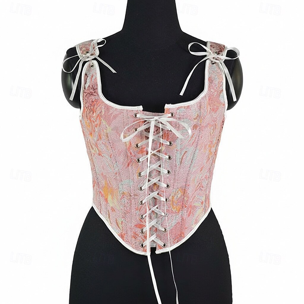 Medieval Renaissance Cottagecore Corset Overbust Corset Bodice Lace up Floral Fancy Dress Women's Fantasy Halloween Carnival Casual Daily Renaissance Fair LARP Adults' Corset Spring & Summer 2026 - $43.99 –P1