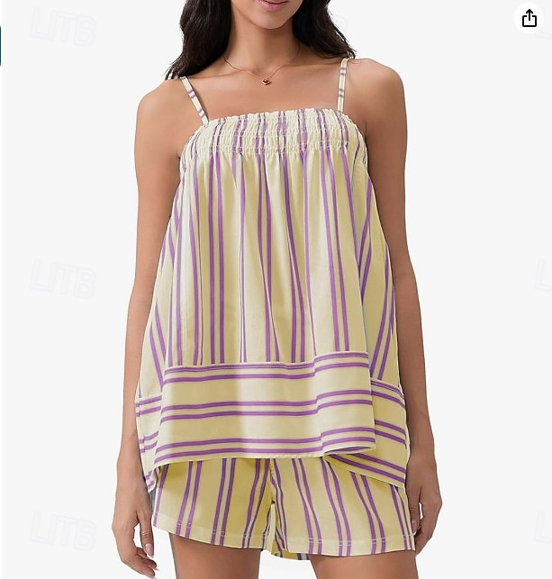 Women's Camisole Sleeveless Striped Ruched Bohemia Vacation Vintage Yellow Pink Green Summer Loose Fit 2026 - $33.99 –P3