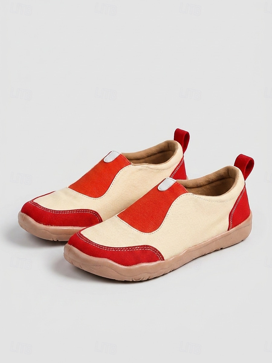 Women's Red Canvas Slip-On Sneakers - Light Weight Color Block Casual Shoes, Wide Toe Box Non-Slip Footwear for All-day Comfort, Walking & Travel 2026 - $34.99 –P3