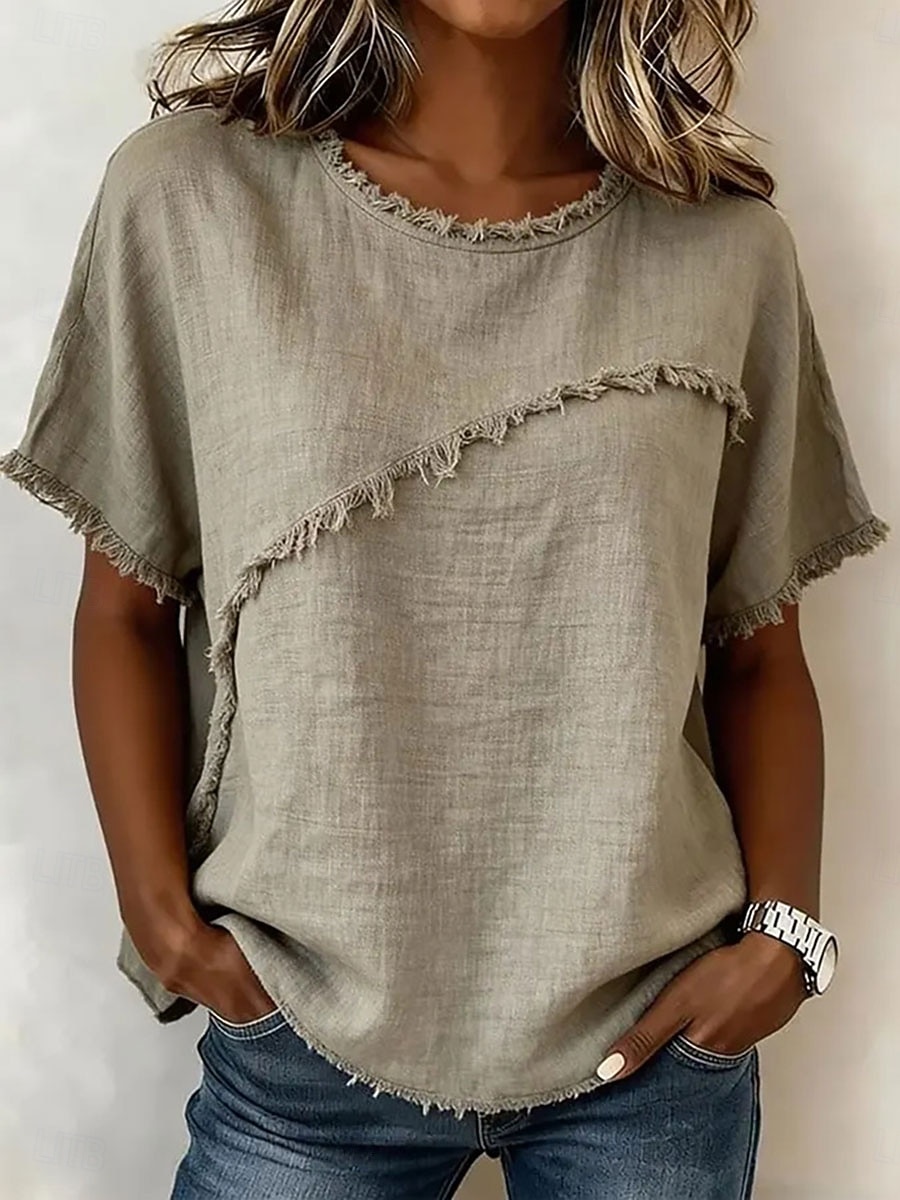 Women's Elegant T Shirt Tee Graphic Plain Elegant Short Sleeve Crew Neck Regular Tops Casual Beach White Light Green Khaki Purple Summer 2026 - $29.99 –P4