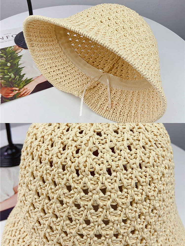 dame vintage stråbøttehatt – håndvevd pustende solhatt, lett &sammenleggbar, elegant strandhatt for sommerferier, reiser og utendørsaktiviteter 2026 - $9.99 –P10