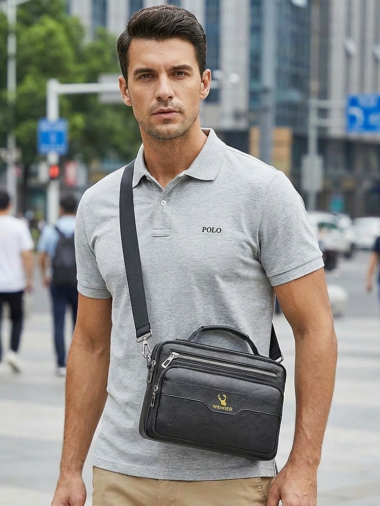 geantă messenger vintage bărbătească din piele ecologică - geantă de umăr crossbody de mare capacitate cu buzunare multiple &curea reglabilă pentru naveta de afaceri, călătorii &casual de zi cu zi, 2026 - $19.99 –P2