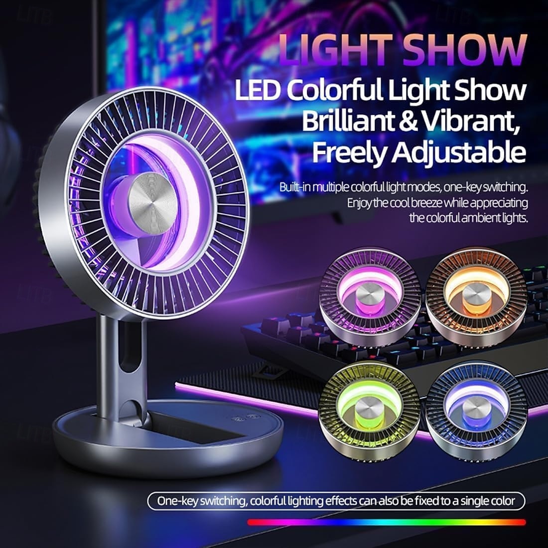 2026 Upgrade Foldable LED Color Changing USB Rechargeable Quiet Mini Desktop Fan, 5-Speed Adjustable, Long Battery Life, Portable for Bedroom, Office, Dorm, Outdoor, Travel, Camping 2026 - $32.99 –P4