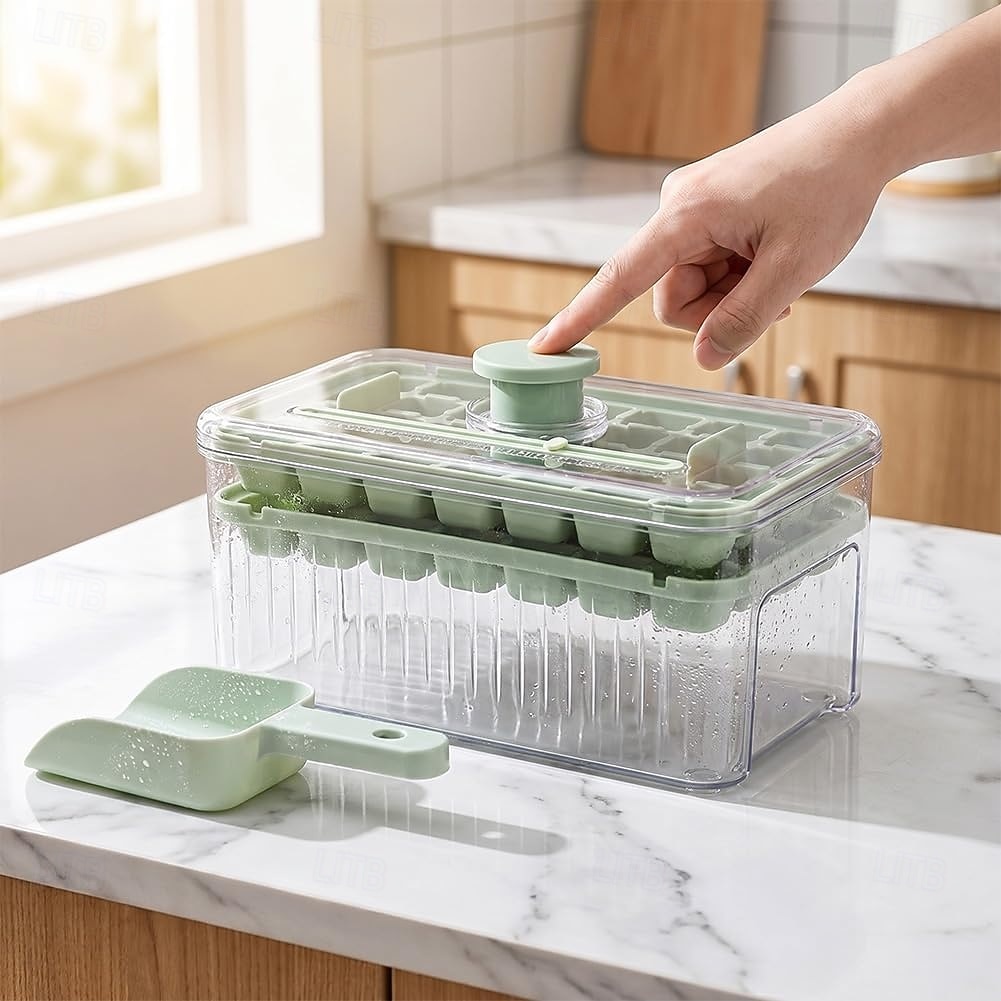 Bandeja para cubitos de hielo de 28/56 compartimentos con tapa y un solo botón. &Contenedor, máquina para hacer cubitos de hielo de fácil extracción con cuchara &Recipiente de almacenamiento, molde de 2026 - $11.99 –P6