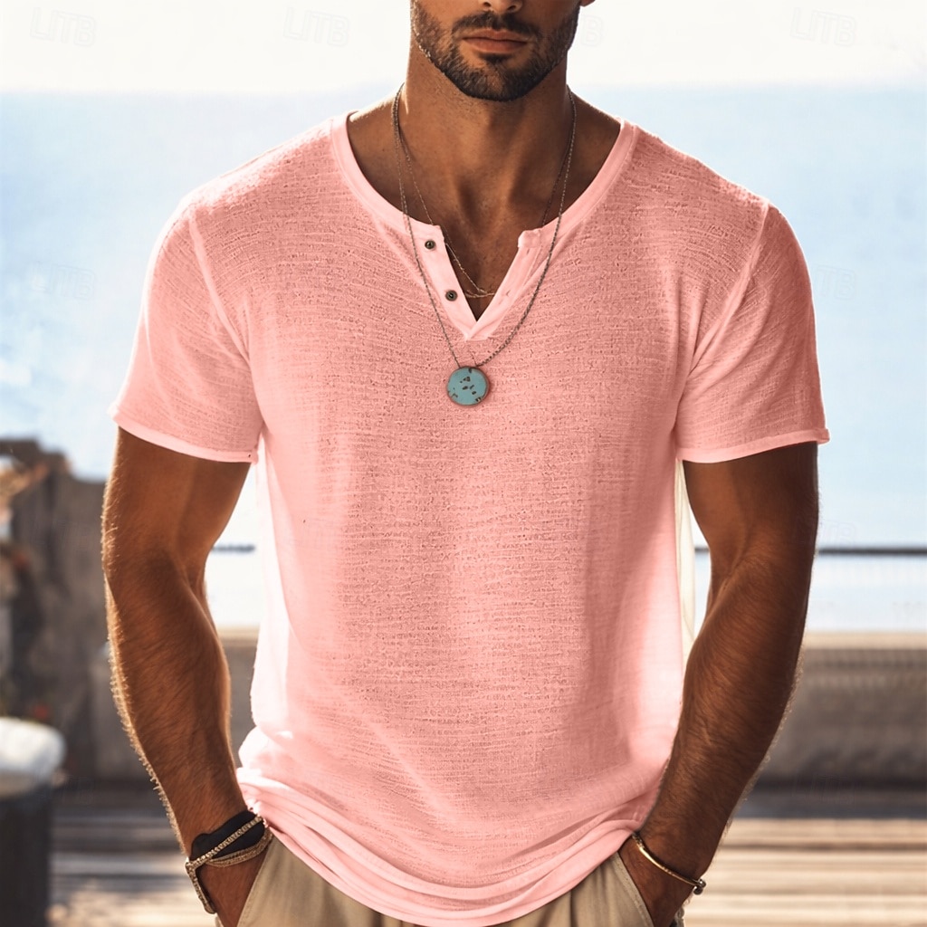Herr T-shirt Stickad T-shirt T-tröja Kortärmad V-hals Sommar Ensfärgat Mode Lättvikt Grundläggande Nät Stickat Slät Ledigt Semester Gata Blå Svart Ljusgrön Topp t-shirt för män 2026 - $16.49 –P8