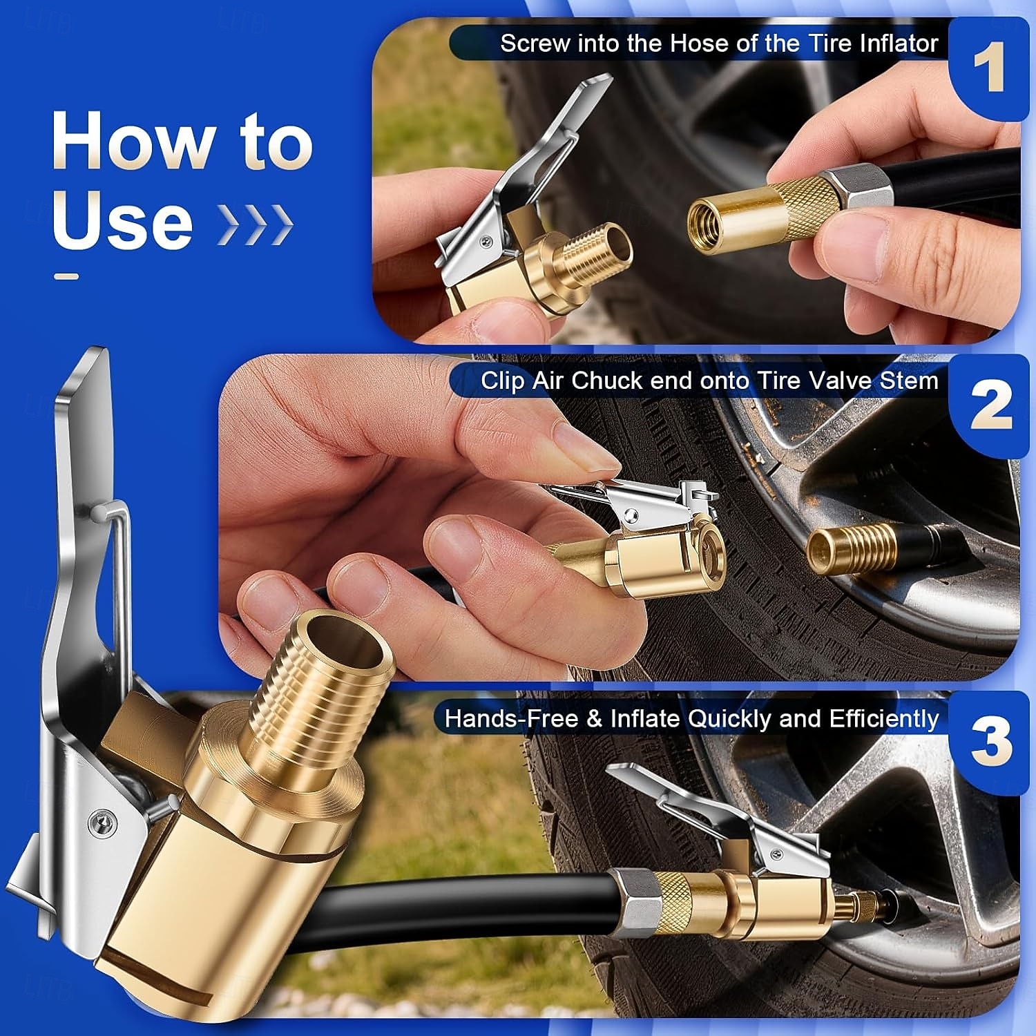 4-pack däckluftchuck med klämmaadapter, läckagefria däckchuckar för fordonsinflator, kompressorpump, anslutningstillbehör, verktyg 2026 - $15.99 –P7