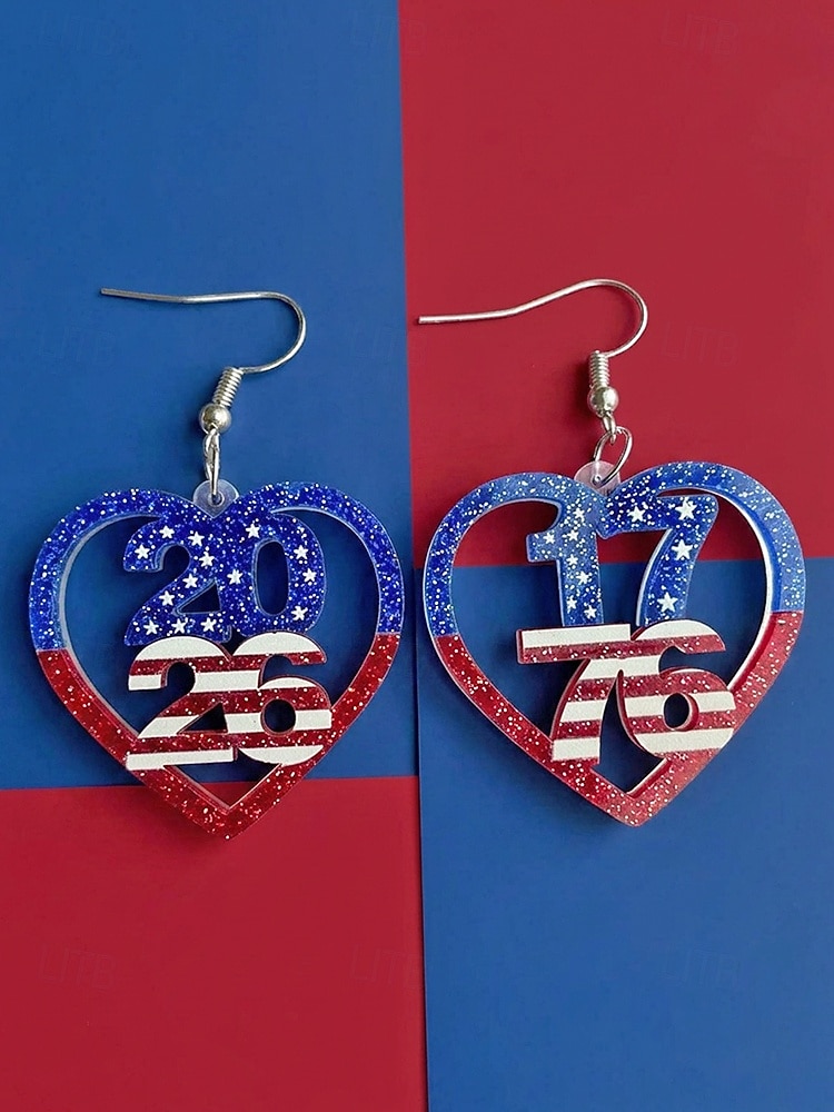 Women's Patriotic Acrylic Earrings 1776 2026 USA Flag Glitter Statement Earrings,Lightweight Red White Blue,Jewelry for Independence Day,America 250 Party,Multiple Styles 2026 - $7.99 –P6