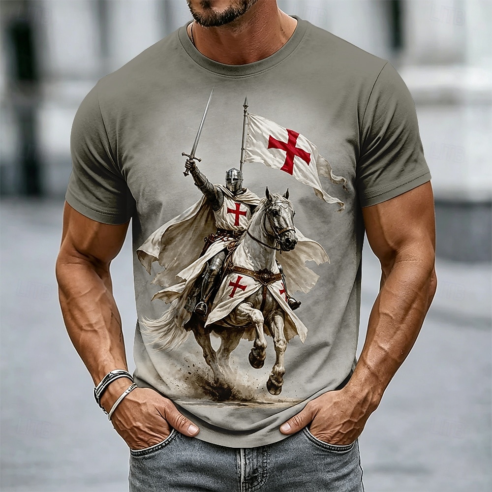 Hombre Caballo Caballeros templarios Cruz Camiseta Manga Corta Camiseta Impresión 3D Cuello Barco Camisa Religioso Calle Fiesta oscura Negro Caqui Todas las Temporadas Ropa S M L XL XXL XXXL 2026 - $18.99 –P1