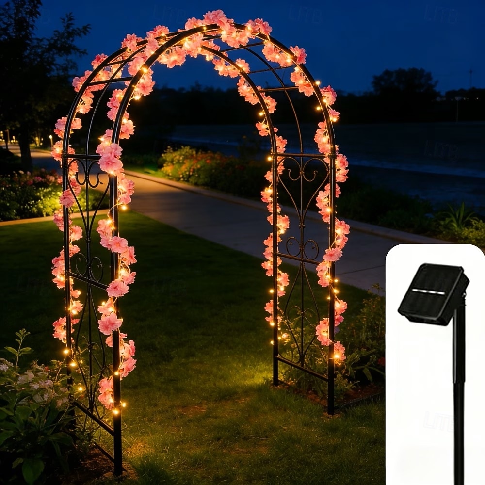 Luci a LED a filo di rame con simulazione di fiori di ciliegio rosa, alimentate a energia solare, lunghezza 2 m/5 m, ideali per matrimoni, feste di Natale, decorazioni per la casa, balconi, giardini, del 2026 a $16.49 –P10