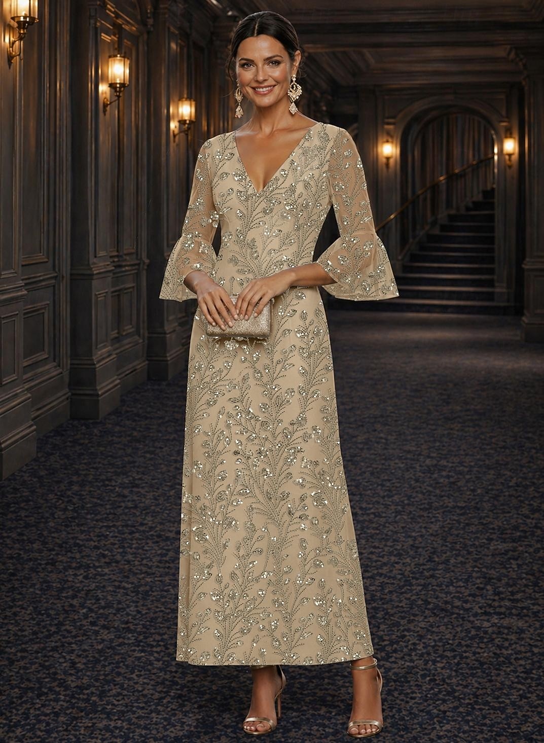 ankle length semi formal dresses Formal Short Sleeves Ankle Length Chiffon Wedding Guest Dresses main image 1