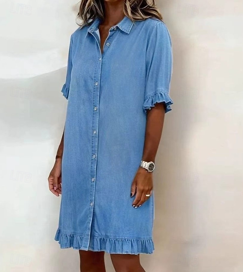 Dames Mini-jurk Hemdjurk Zonnejurk Witte jurk Zomerjurk Vakantie Casual Strandstijl Dagelijks Feestdagen Zomerjurk Effen Korte mouw Revers blauw Zwart Wit Zomer Lente 2026 - $32.99 –P1