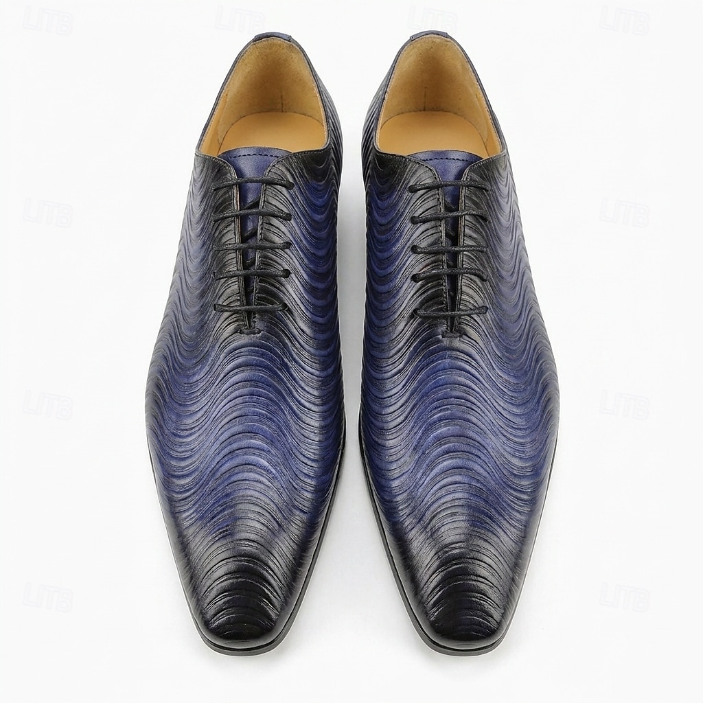Scarpe eleganti Oxford da uomo blu navy con texture, punta affusolata, scarpe formali alla moda per gentiluomini, adatte per lavoro, matrimoni, feste serali e occasioni eleganti. del 2026 a $109.99 –P5