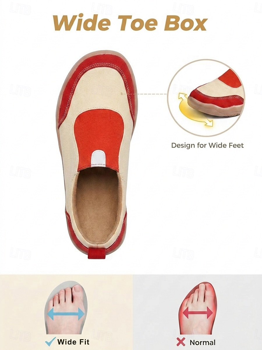 Women's Red Canvas Slip-On Sneakers - Light Weight Color Block Casual Shoes, Wide Toe Box Non-Slip Footwear for All-day Comfort, Walking & Travel 2026 - $34.99 –P6