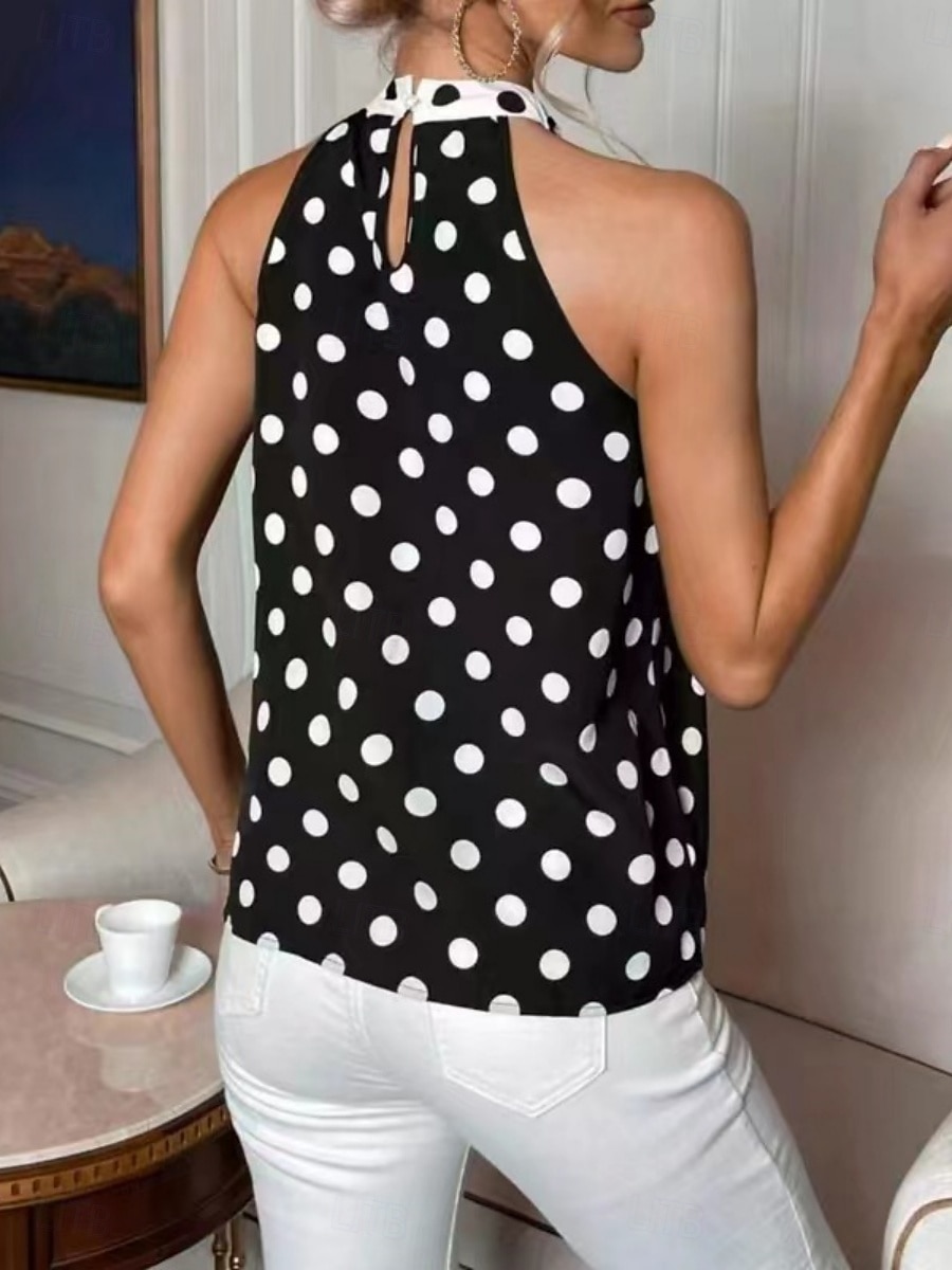 Women's T Shirt Tee Top Print Polka Dot Fashion Stylish Classic Sleeveless Halter Neck Regular Tops Casual Daily Going out Black White Wine Navy Blue Summer Spring 2026 - $19.99 –P4
