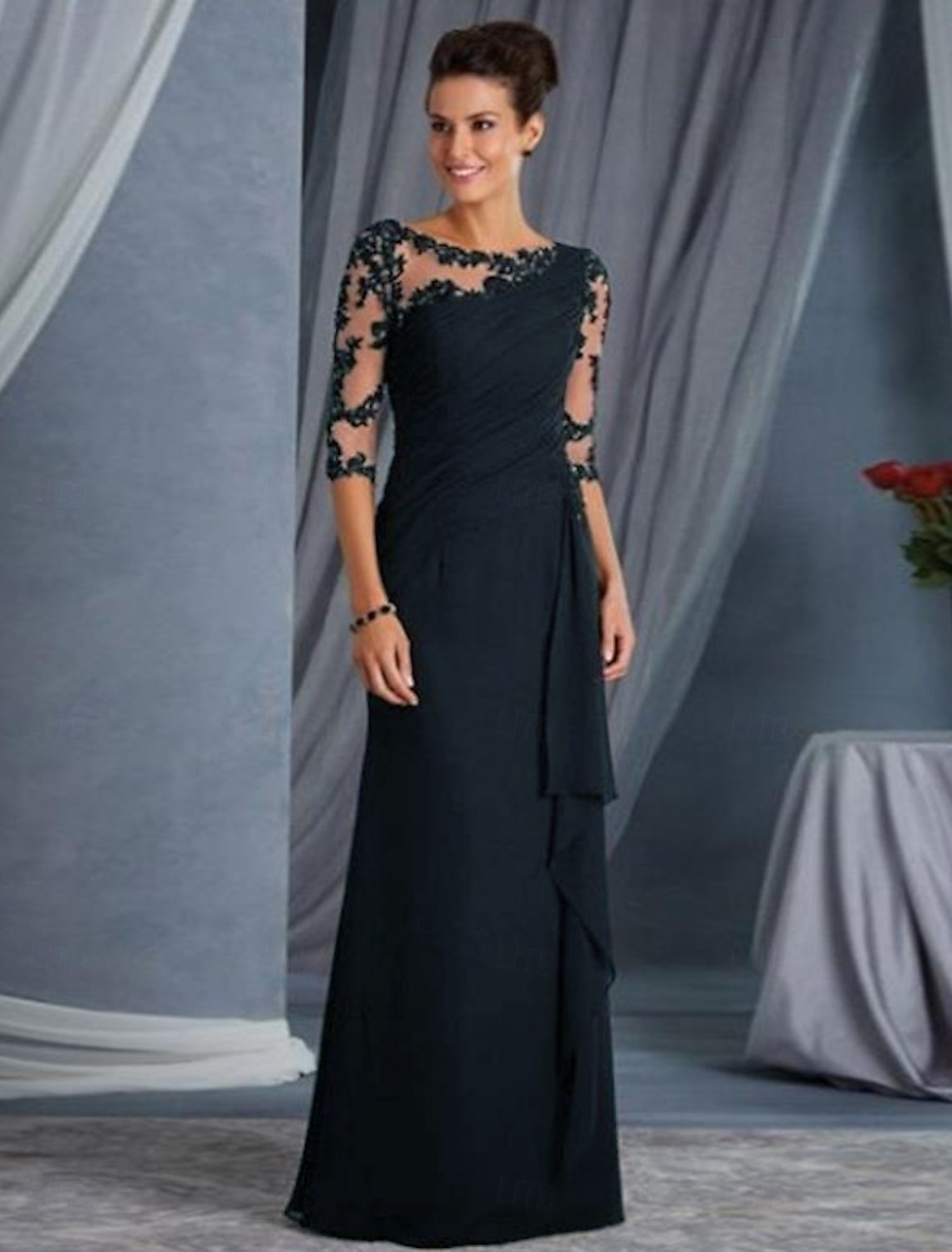 Sheath Column Floor Length Wedding Guest Dress Formal Dresses Evening Gown Mother of the Bride Dress Half Sleeve Jewel Neck Elegant Mother Formal Evening Lace with Appliques 2026 - $172.99 –P14