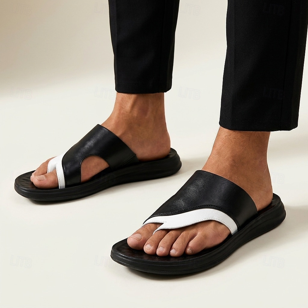Men's Black Toe Post Sandals Open-Toe Lightweight Comfort Summer Footwear for Beach Vacation, Resort Travel, Daily Leisure and Warm Weather Wear 2026 - $34.99 –P2
