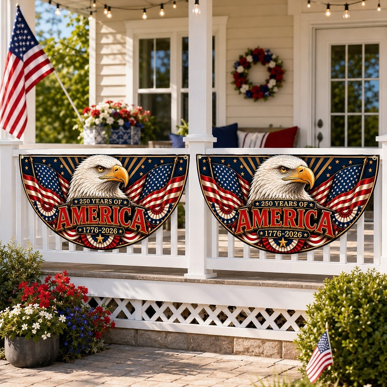 Guirlande commémorative du 250e anniversaire des États-Unis (1776-2026), fanion demi-rond en forme d'éventail, guirlande patriotique américaine pour décorer une maison, un porche, un jardin ou célébrer la fête nationale américaine. de 2026 ? $24.99 –P5