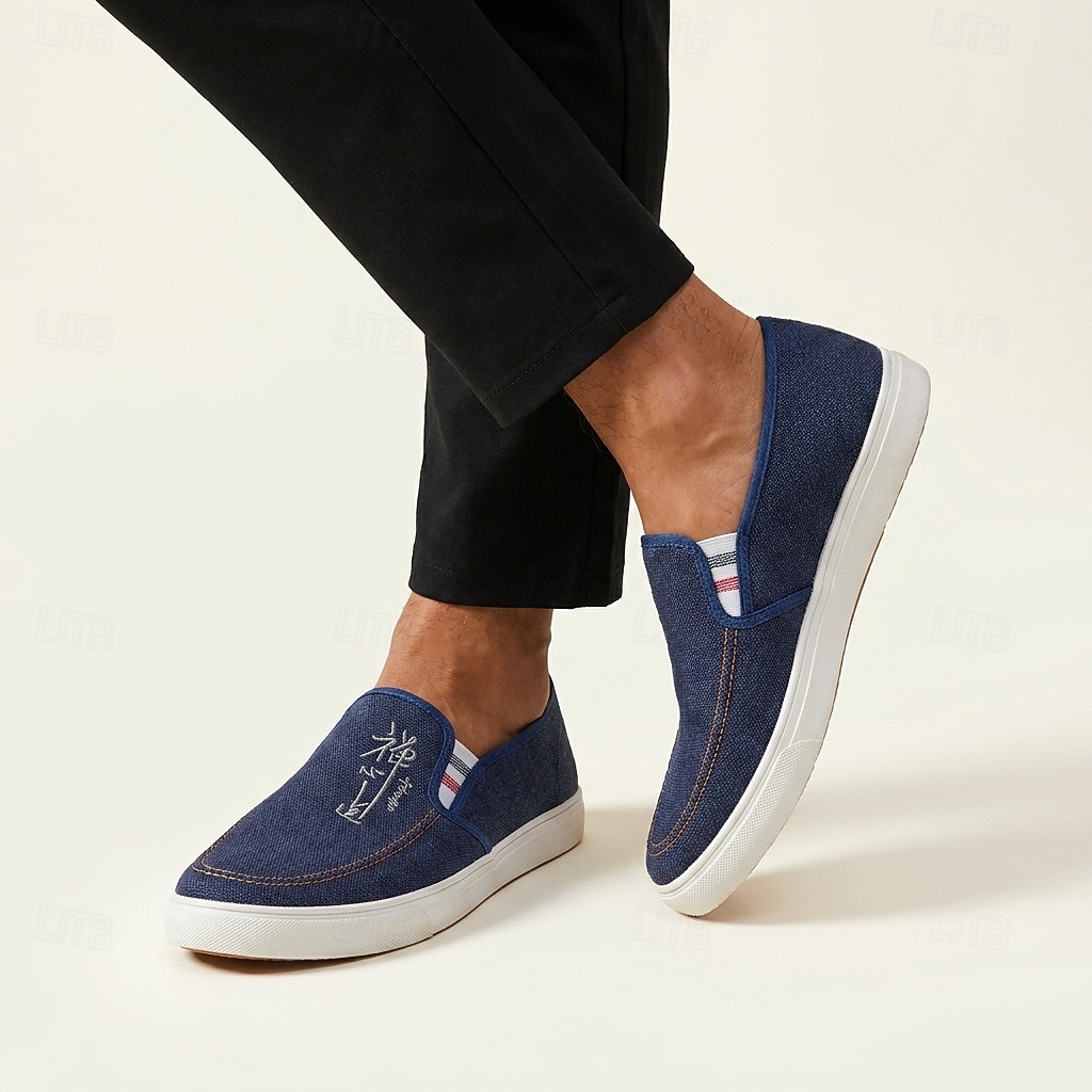 Men's Blue Slip-On Canvas Loafers – Lightweight Breathable Comfort Shoes, Minimalist Casual Walking Flats for Travel, College, Outdoor and Everyday Wear 2026 - $19.99 –P4