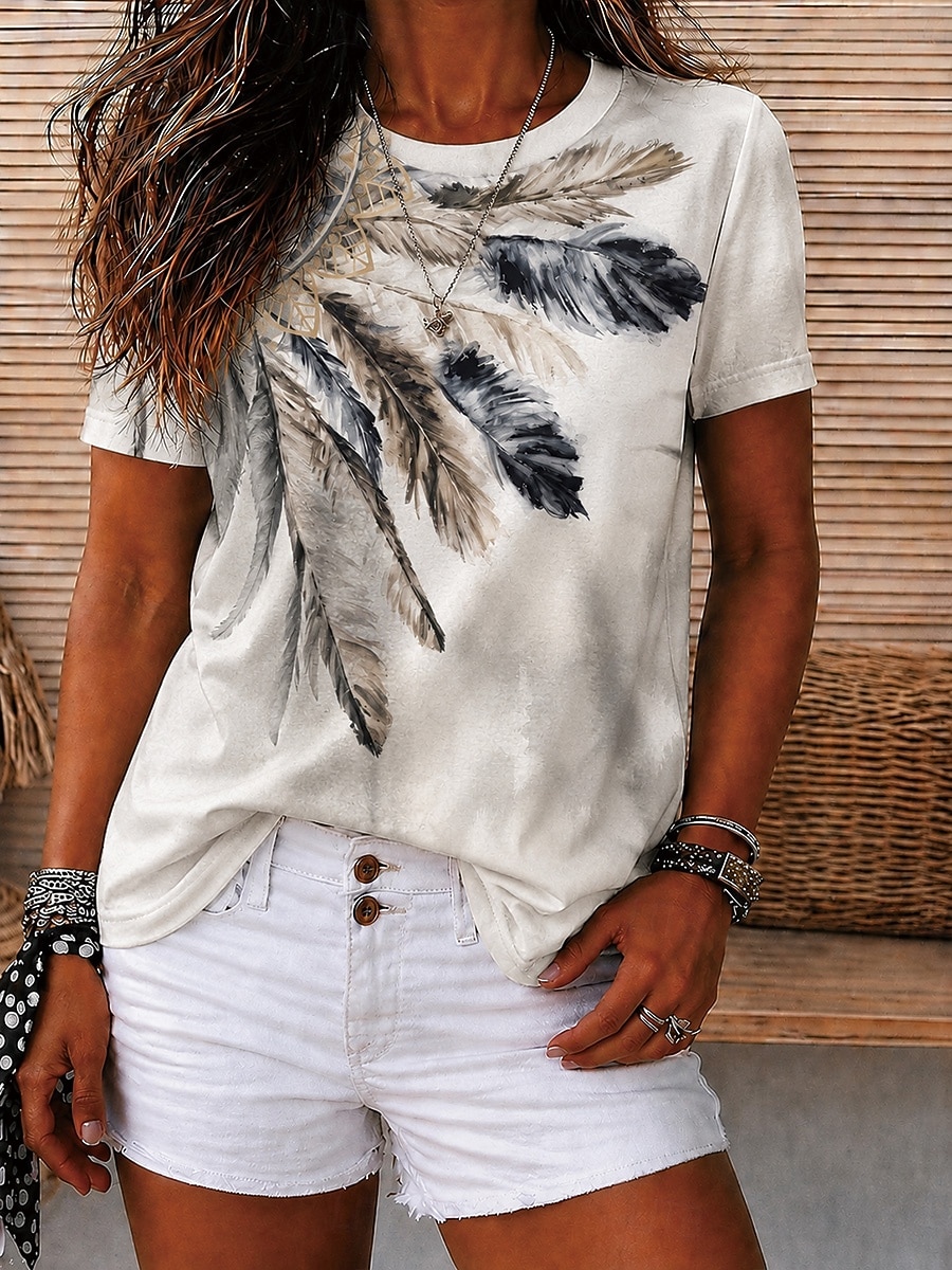 Pentru femei Tricou Imprimeu Floral Grafic Geometric Epocă Stilat Casual Manșon scurt Stil Nautic În V Rotund Topuri obișnuite Casual Zilnic Sfârșit de săptămână Albastru piscină Alb Rădăcină de 2026 - $21.99 –P4