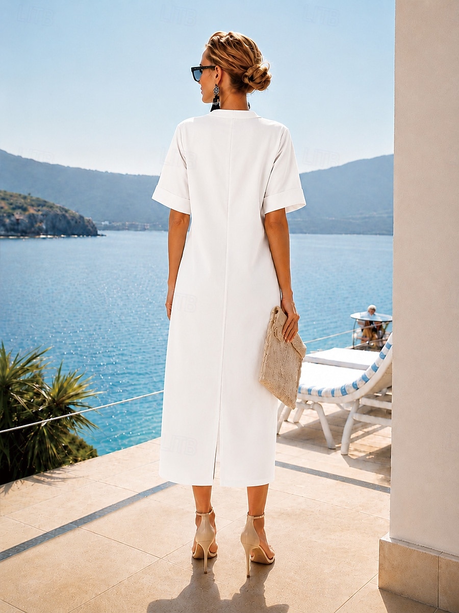 white midi shift dress Women's Midi Dress Shift Dress Sundress White Dress Summer Dress Vacation  Daily Outdoor Beach Loose Fit