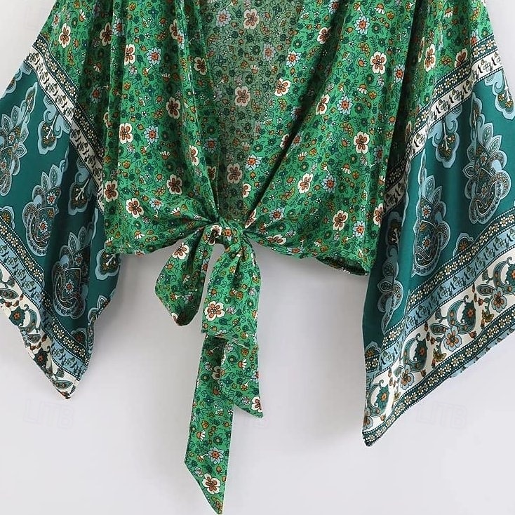 Böhmische Boho Hippie Bauchfreies Top langarm Hippie Blumen Kostüm Damen Strand Musikfestival Erwachsene Oberteil Sommer 2026 - $40.99 –P3