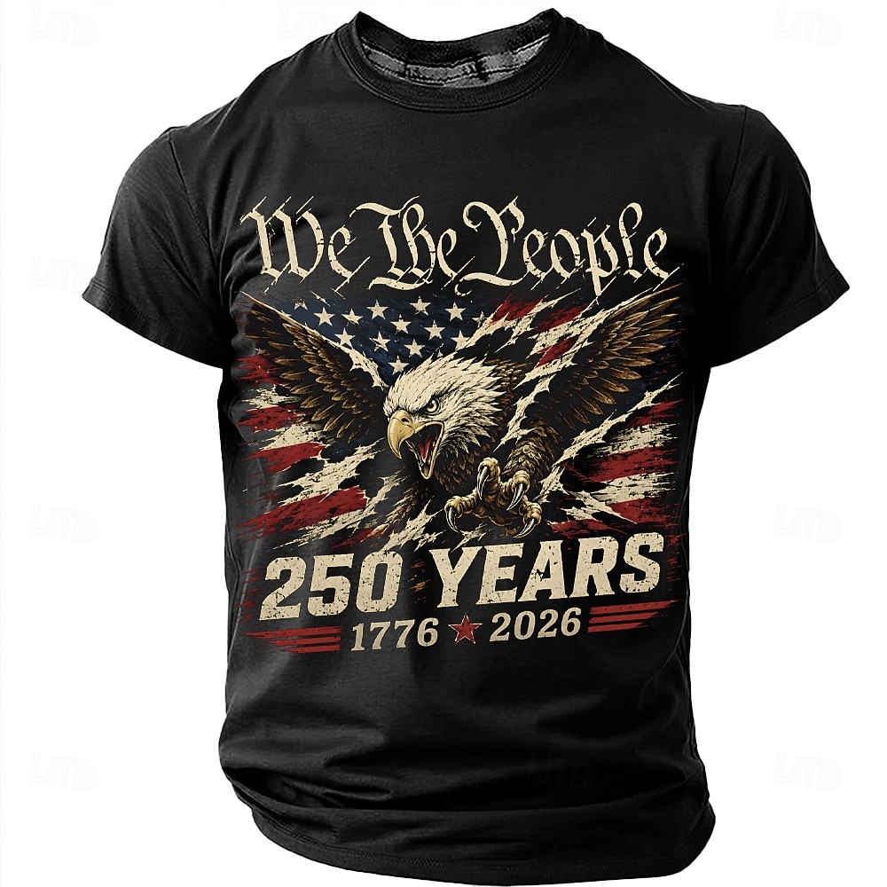 4. juli 2026 250. Herre USAs flagg 1776 T skjorte Kortermet T skjorte 3D-utskrift Crew-hals Skjorte Patriotisk Daglig Festival Blå Svart Rød Sommer Vår Klær S M L XL XXL XXXL 2026 - $18.99 –P1