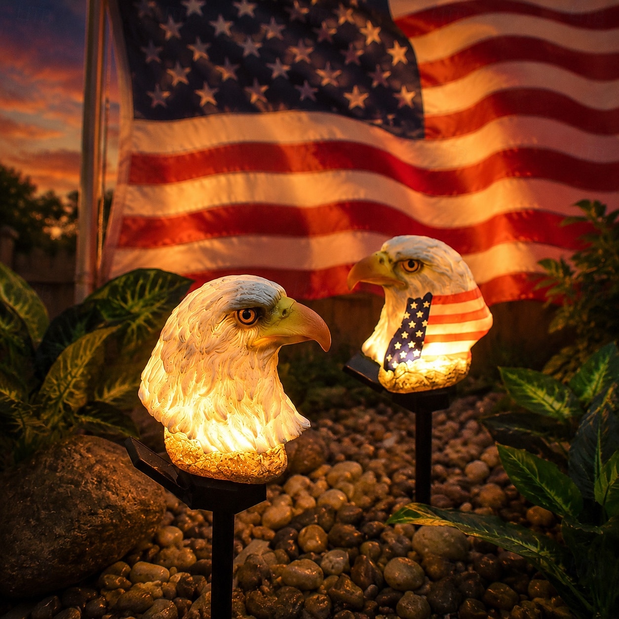 2 stuks adelaar solar tuinverlichting, Amerikaanse vlag LED-prikkers voor buiten, 250e jubileum, 4 juli, Onafhankelijkheidsdag, waterdichte Amerikaanse vlag, geschikt voor tuin, terras, gazon, pad en feestelijke decoratie. 2026 - $23.99 –P1