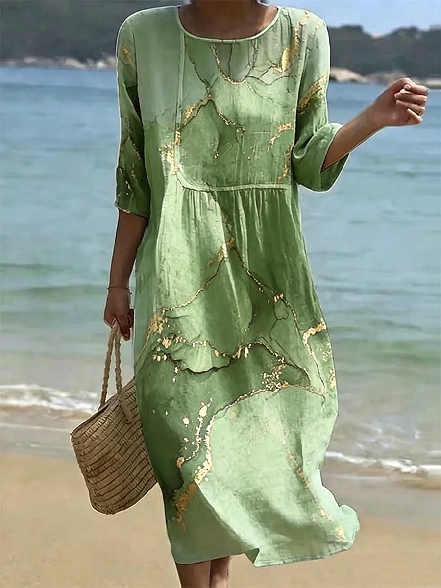 Dames Halflange jurk Hemdjurk Zonnejurk Vakantie Casual Strandstijl Strand Uitgaan Ruim Passend Ombre Grafisch Abstract 3/4 mouw Ronde hals blauw Blozend Roze Paars Groen Zomer Lente 2026 - $41.99 –P4