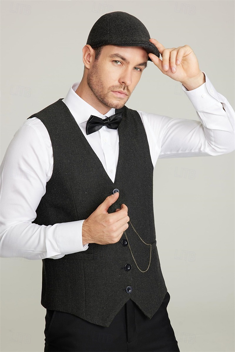 Roaring 20s 1920s Retro Vintage Outfits Waistcoat Accesories Set Gentleman Gangster Fancy Dress Men's Halloween Carnival New Year Carnival Party / Evening Masquerade Adults' Cravat Vest Hat 2026 - $41.99 –P2