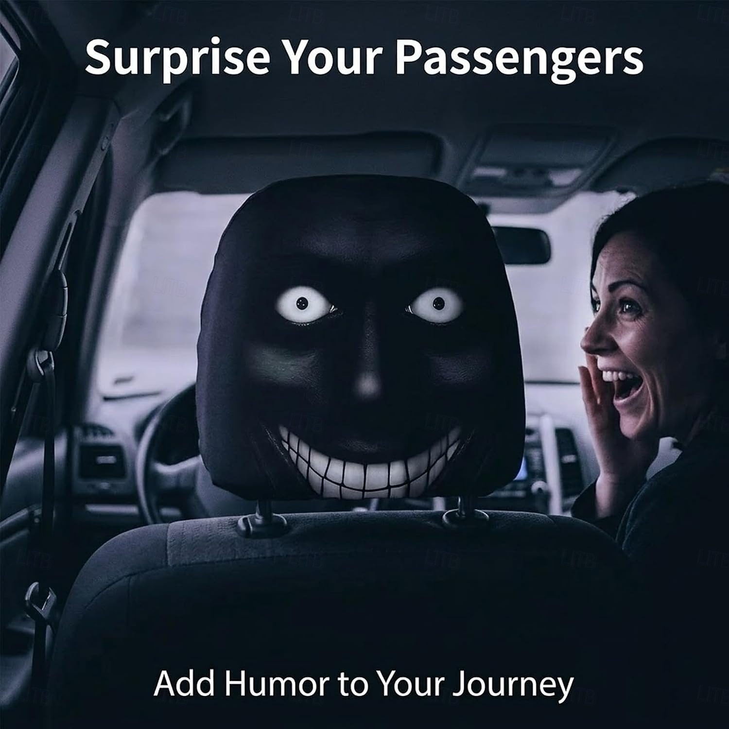 2/4 Stück lustige, gruselige Auto-Kopfstützenbezüge mit unheimlichem Gesichtsmotiv, ideal als Scherzartikel für die Vordersitze, Halloween- oder Gag-Geschenk, strapazierfähiger, dehnbarer Autositzbezug 2026 - $16.99 –P7