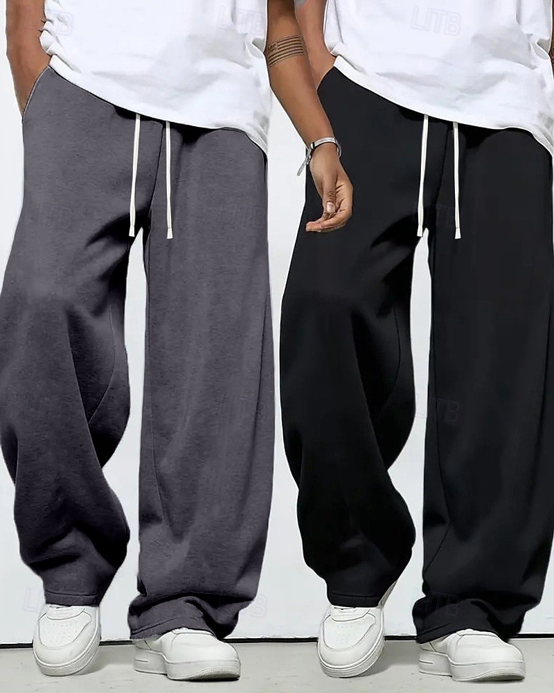 Multi-pakketten 2 stuks Voor heren zwart+donkergrijs Joggingbroeken Broek Joggingbroek met rechte pijpen Trekkoord Elastische taille Effen Vakantie Alledaagse kleding Polyester Lente 2026 - $36.99 –P4