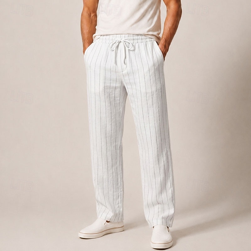 Herren-Leinenhose mit Streifen, elastischem Bund und Kordelzug 2026 - $39.99 –P4