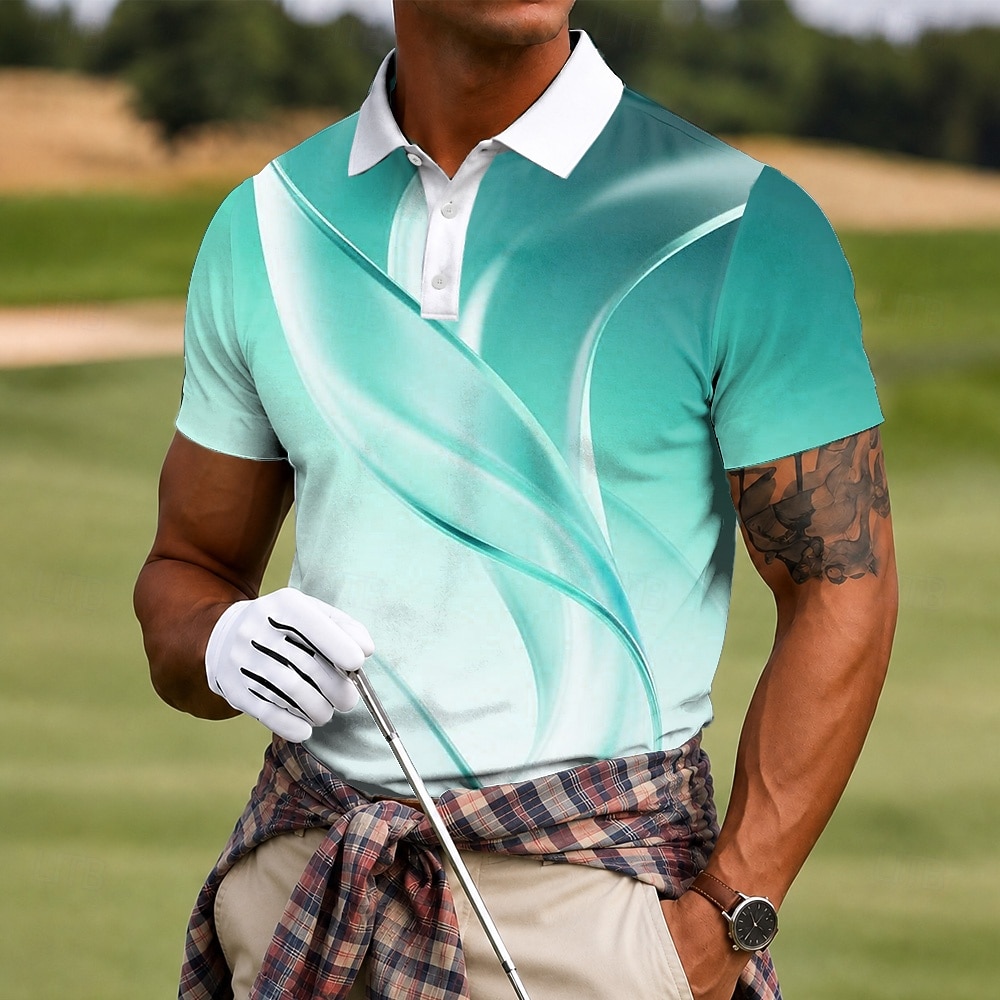 Męskie Geometryczny Golf Koszulki sportowe polo Krótki rękaw Koszulki polo Klapa Codzienny Athleisure Druk 3D Guziki Oddychająca siateczka Lato Wiosna Niebieski Zielony 2026 - $21.99 –P2