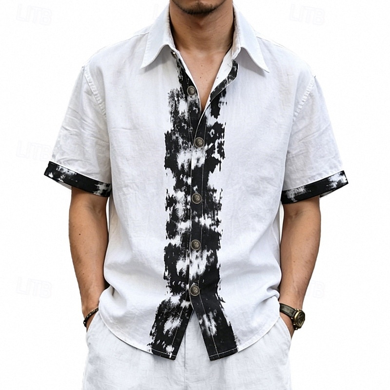Men's Shirt Linen Shirt Viking Style Summer Shirt Button Up Shirt Solid Color Casual Vacation Blue Black White Khaki Short Sleeve Turndown Summer Spring Clothing Apparel 2026 - $26.99 –P9