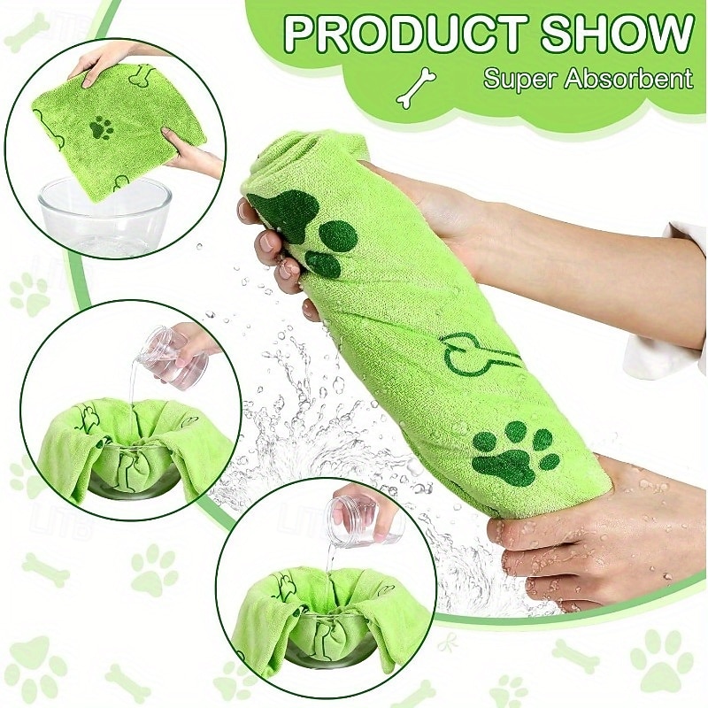 Quick-drying Pet Towels 4-pack, random colors, quick-drying, soft, absorbent polyester pet towels - bathing supplies for medium-sized dogs, paw print design. 2026 - $30.99 –P7